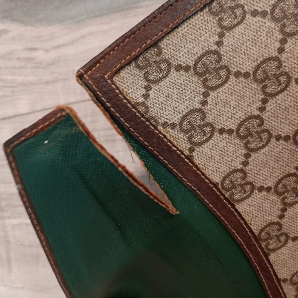 Authentic GUCCI GG Supreme Leather Bi-fold Long Wallet Vintage Brown - Picture 6 of 14